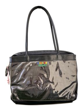 Missoni Sport Black Tote Handbag Clear Vinyl Logo Front Designer Shoulder Bag